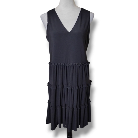 Tommy Hilfiger Tiered Ruffle Little Black Dress 8 Stretch Knee Length Pull On - Picture 1 of 8
